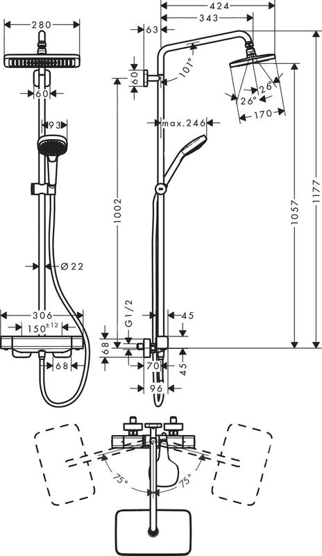 Душевая стойка Hansgrohe Croma 27630000 для душа, с термостатом