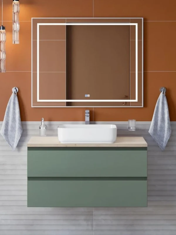 Мебель для ванной комнаты BelBagno Kraft 100 подвесная, матовая еловая, столешница kep-100-mco, раковина BB1304