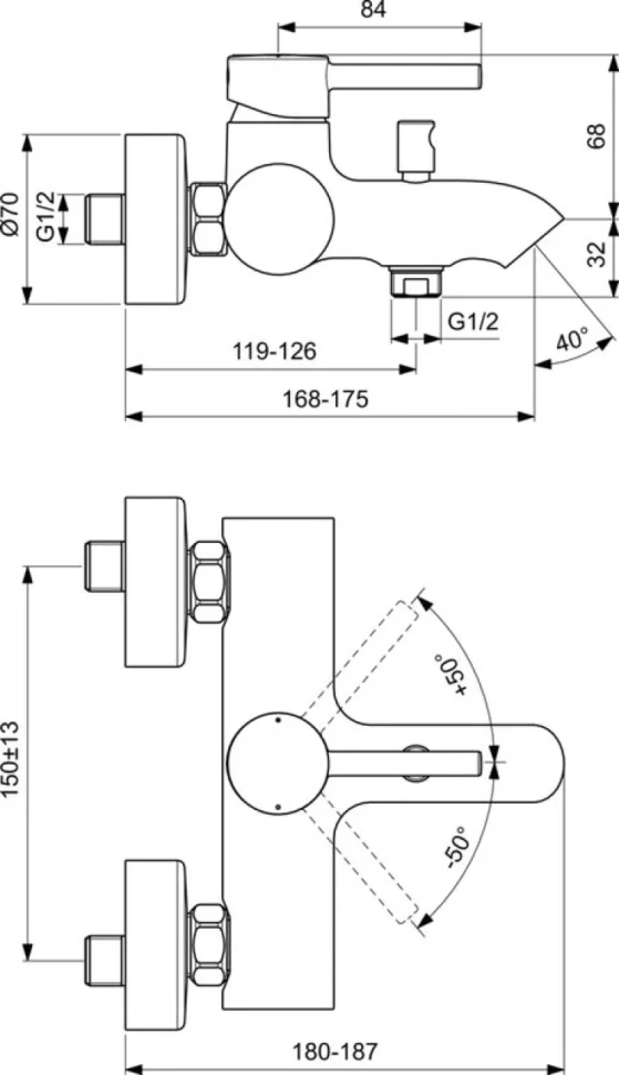 Смеситель для ванны с душем Ideal Standard Ceraline BC199XG черный