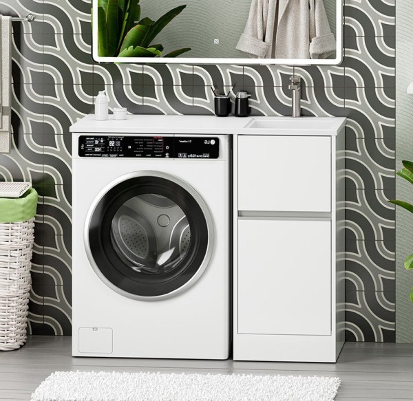 Тумба с раковиной Misty Ингрид 40 напольная, под стиральную машину, белая, правая