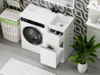 Тумба с раковиной Misty Ингрид 40 напольная, под стиральную машину, белая, правая