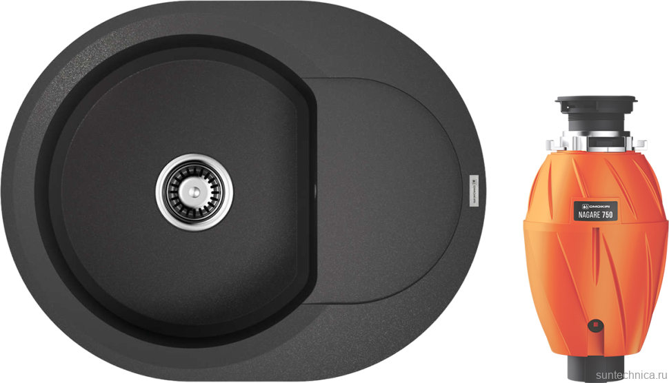 Комплект Мойка Omoikiri Sakaime 60E BL черная + Измельчитель Nagare 750