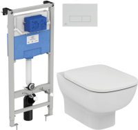 Комплект Унитаз подвесной Ideal Standard Esedra AquaBlade T386001 + Крышка T318101 с микролифтом + Инсталляция Prosys Frame 120 M R020467 + Кнопка Oleas R0121AA хром