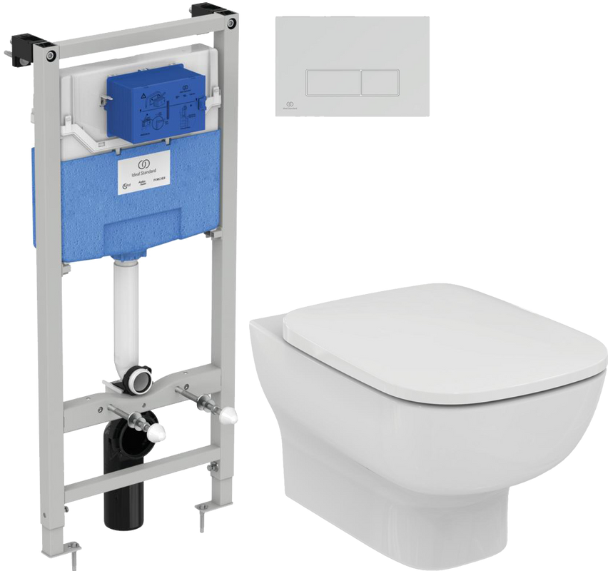 Комплект Унитаз подвесной Ideal Standard Esedra AquaBlade T386001 + Крышка T318101 с микролифтом + Инсталляция Prosys Frame 120 M R020467 + Кнопка Oleas R0121AA хром