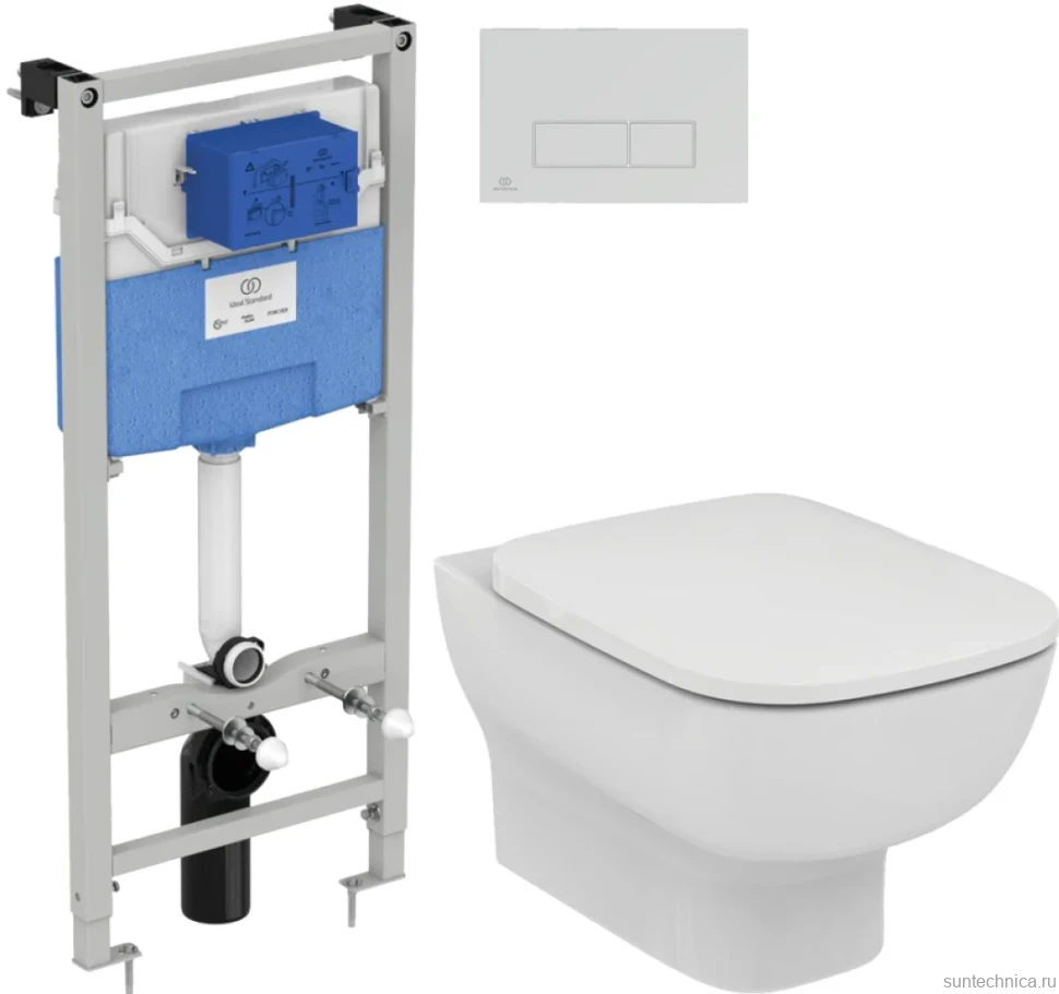 Комплект Унитаз подвесной Ideal Standard Esedra AquaBlade T386001 + Крышка T318101 с микролифтом + Инсталляция Prosys Frame 120 M R020467 + Кнопка Oleas R0121AA хром