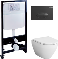 Комплект Унитаз подвесной AM.PM Spirit V2.0 с микролифтом + Инсталляция EWRIKA ProLT 0026-2020 + Кнопка 0054 черная матовая