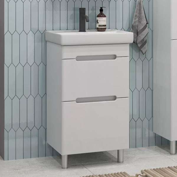 Тумба с раковиной SanStar Адель 50 напольная, белая, раковина Универсал Енисей 50