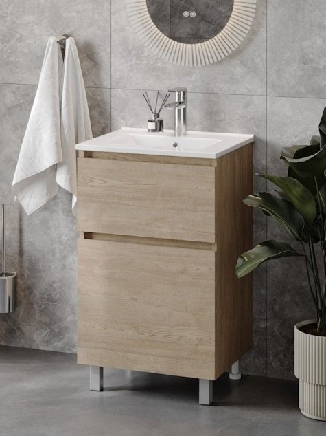 Тумба с раковиной Teymi Laina 50 напольная, светлый дуб
