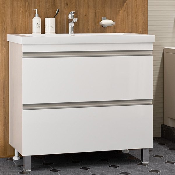 Тумба с раковиной Misty Ингрид 90 напольная, белая эмаль