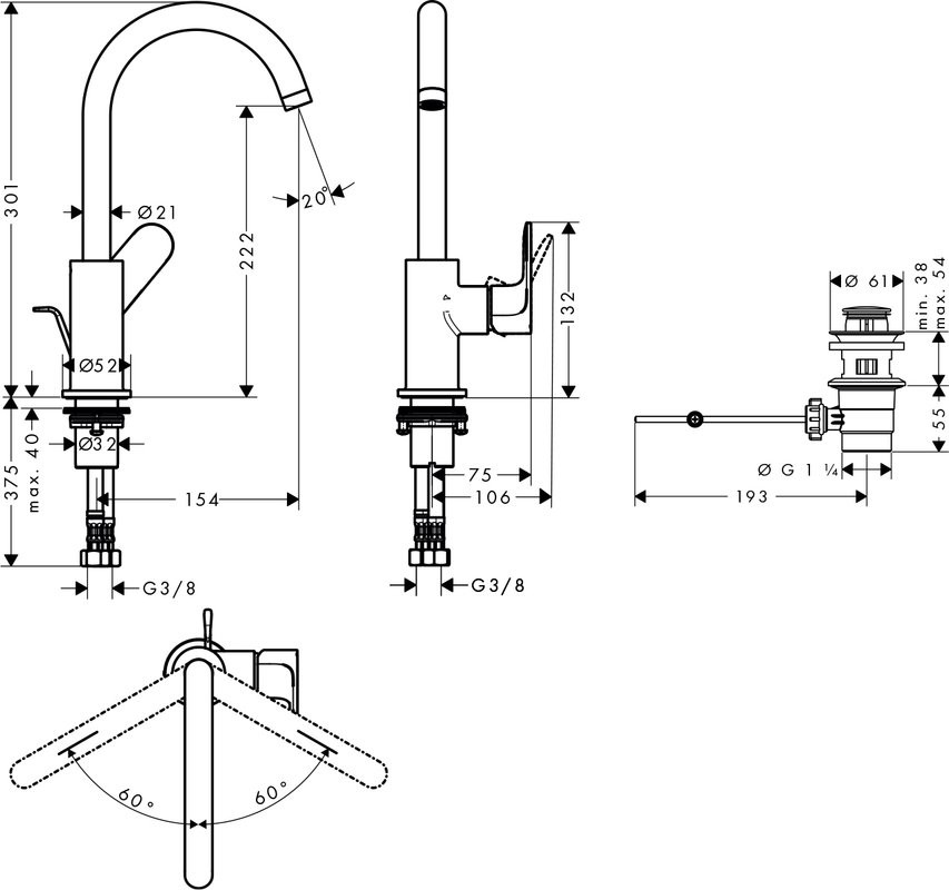 Смеситель для раковины Hansgrohe Rebris S 72536000 хром