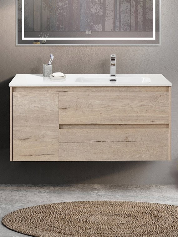 Тумба с раковиной BelBagno Kraft R, 100 2 ящика, дверца, rovere galifax bianco