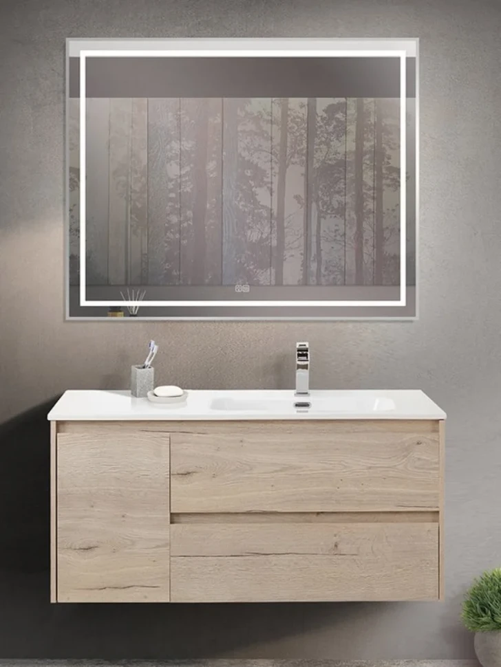 Тумба с раковиной BelBagno Kraft R, 100 2 ящика, дверца, rovere galifax bianco