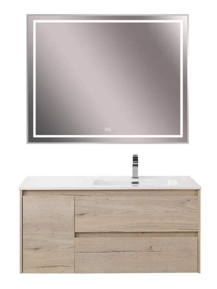 Тумба с раковиной BelBagno Kraft R, 100 2 ящика, дверца, rovere galifax bianco