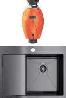 Комплект Мойка Omoikiri Akisame 65-GM-R вороненая сталь + Измельчитель Nagare 750