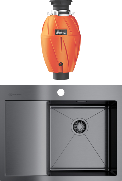Комплект Мойка Omoikiri Akisame 65-GM-R вороненая сталь + Измельчитель Nagare 750