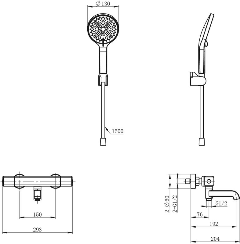 Термостатический смеситель Wonzon & Woghand Stay WW-B2016-A1-CR для ванны с душем, хром