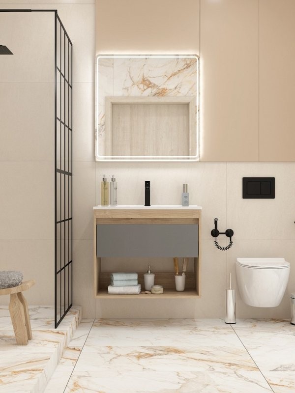 Тумба с раковиной Teymi Vitra 75 дуб, графит