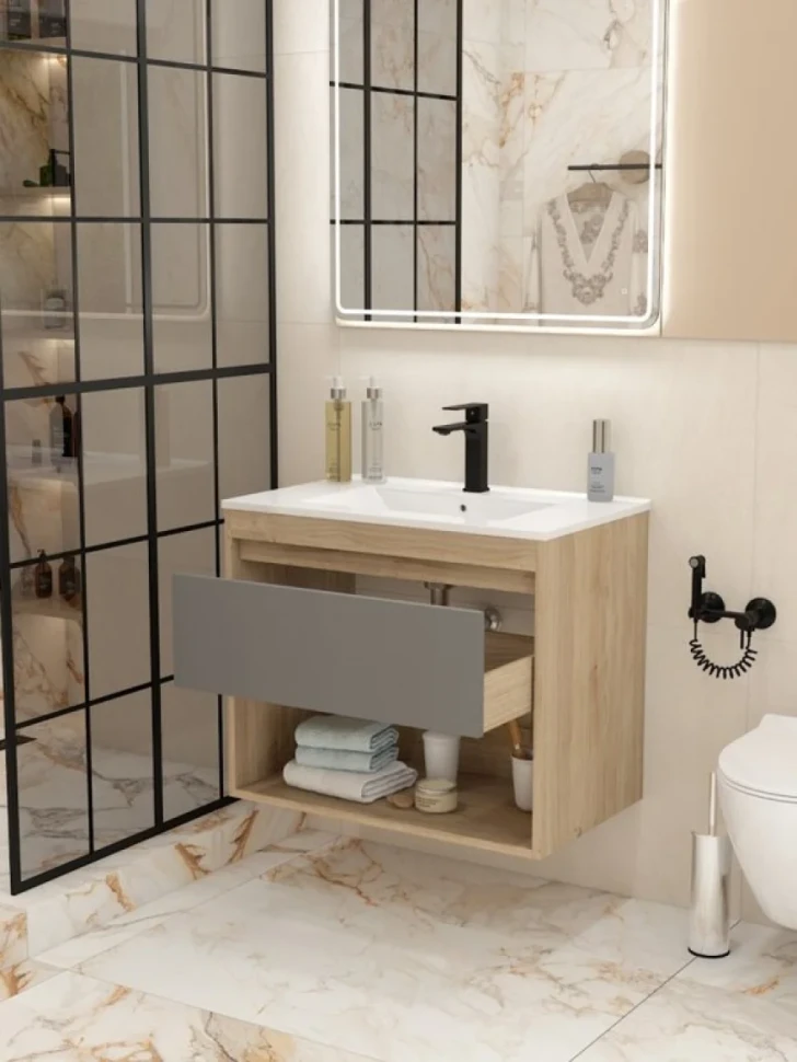 Тумба с раковиной Teymi Vitra 75 дуб, графит