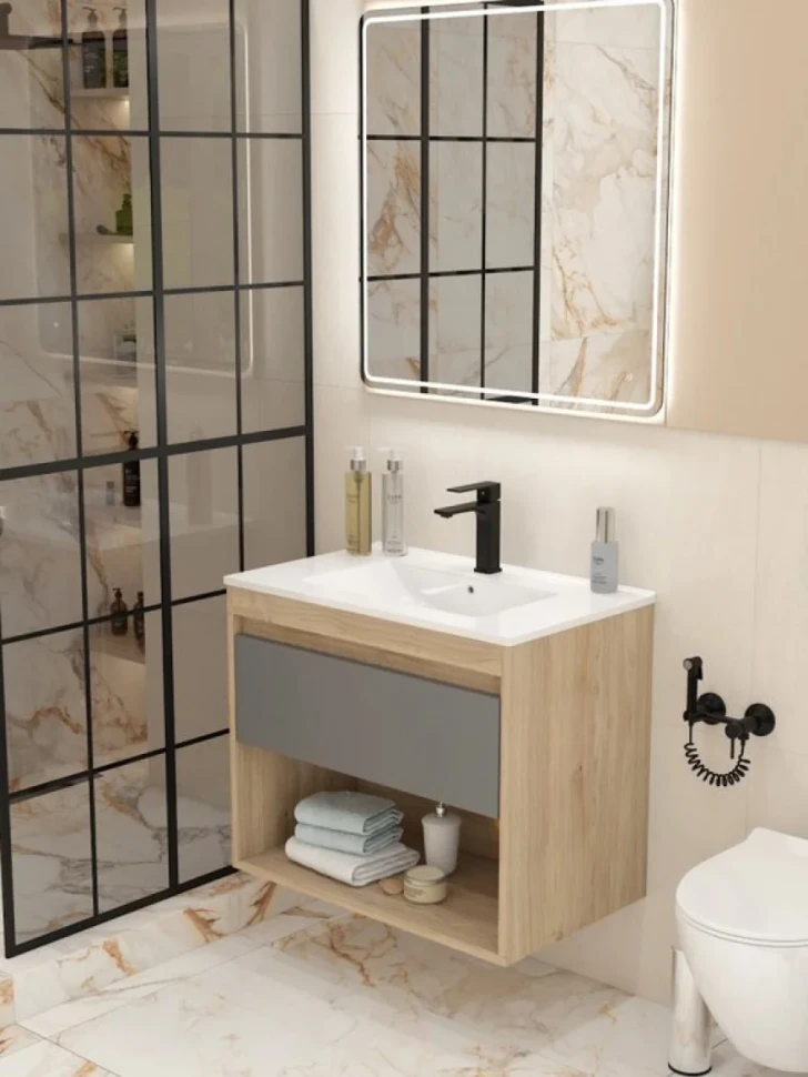 Тумба с раковиной Teymi Vitra 75 дуб, графит
