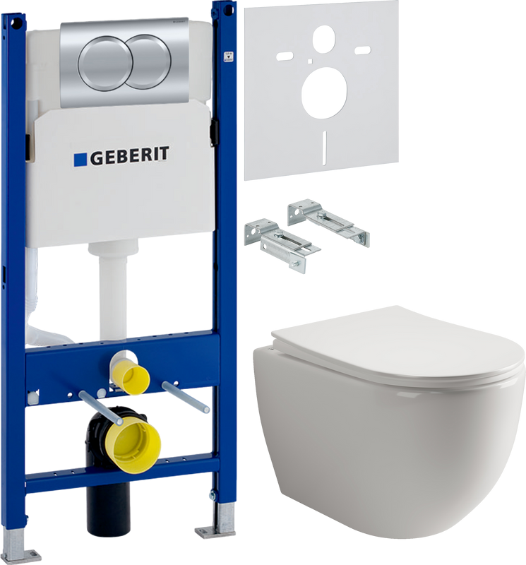 Комплект Унитаз подвесной Ceramicanova Mia Rimless CN1805 + Инсталляция Geberit Duofix Delta 458.149.21.1 с кнопкой смыва, хром + Звукоизоляция