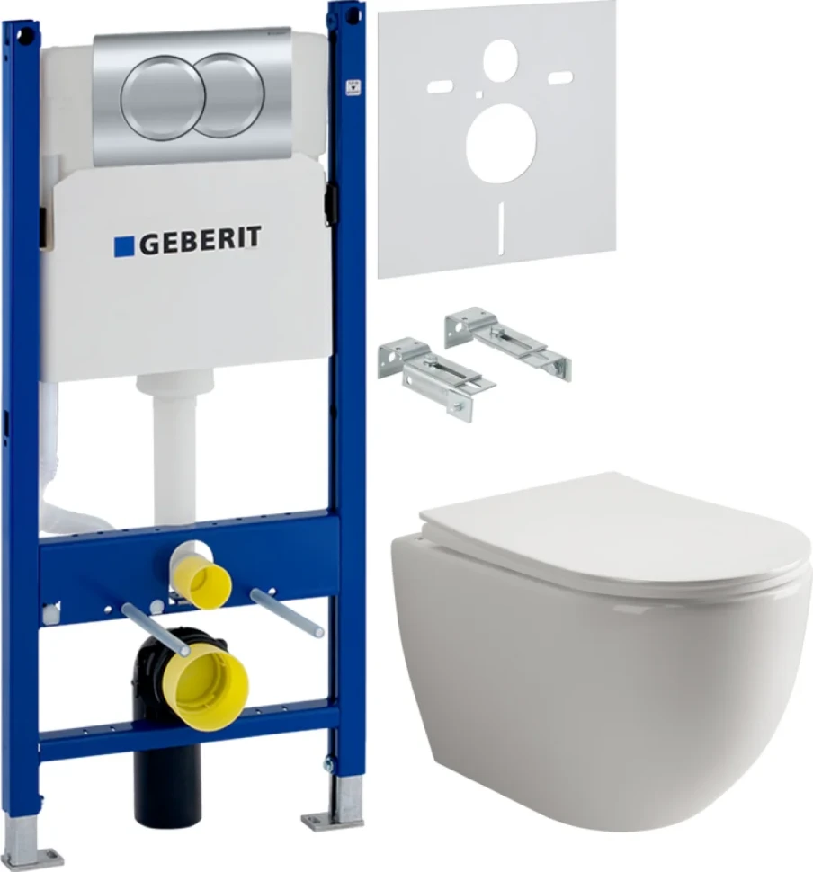 Комплект Унитаз подвесной Ceramicanova Mia Rimless CN1805 + Инсталляция Geberit Duofix Delta 458.149.21.1 с кнопкой смыва, хром + Звукоизоляция