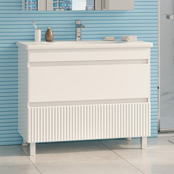 Тумба с раковиной Misty Мира 100 напольная, белая