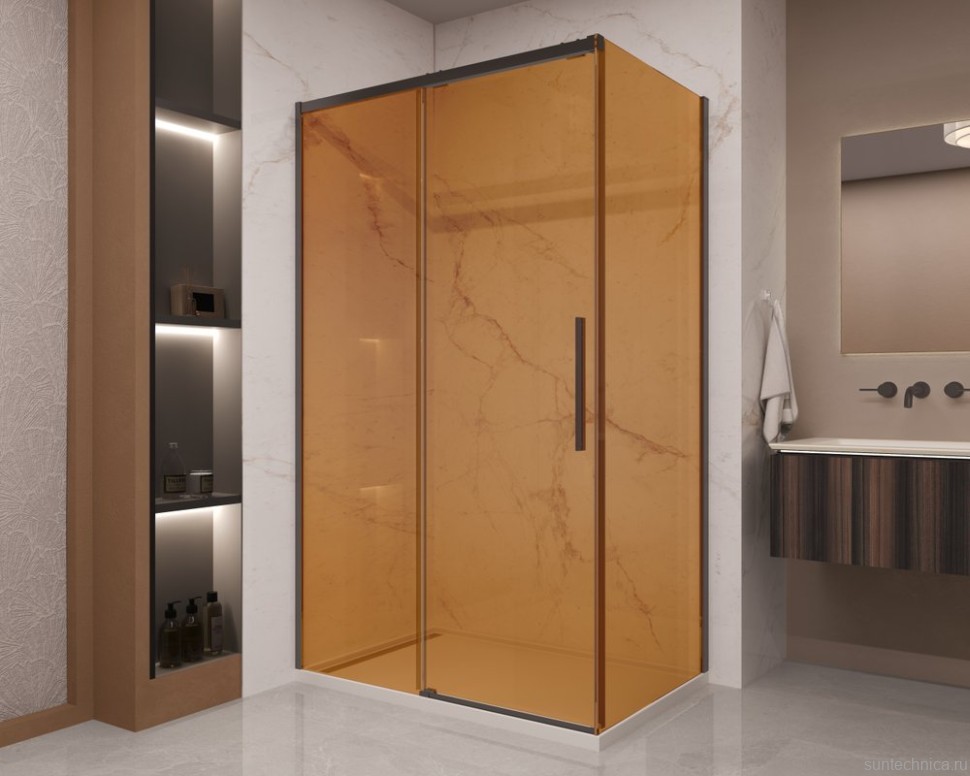 Душевой уголок Vincea Stella VSR-1ST9012GSB 120x90 см, профиль матовый черный, стекло янтарь