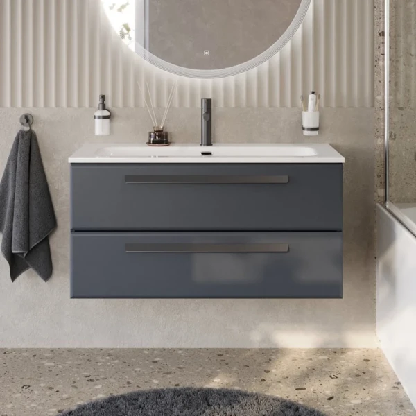 Тумба с раковиной Cezares Eco Cer-N 100 grafito, раковина Eco 100, ручки матовые черные