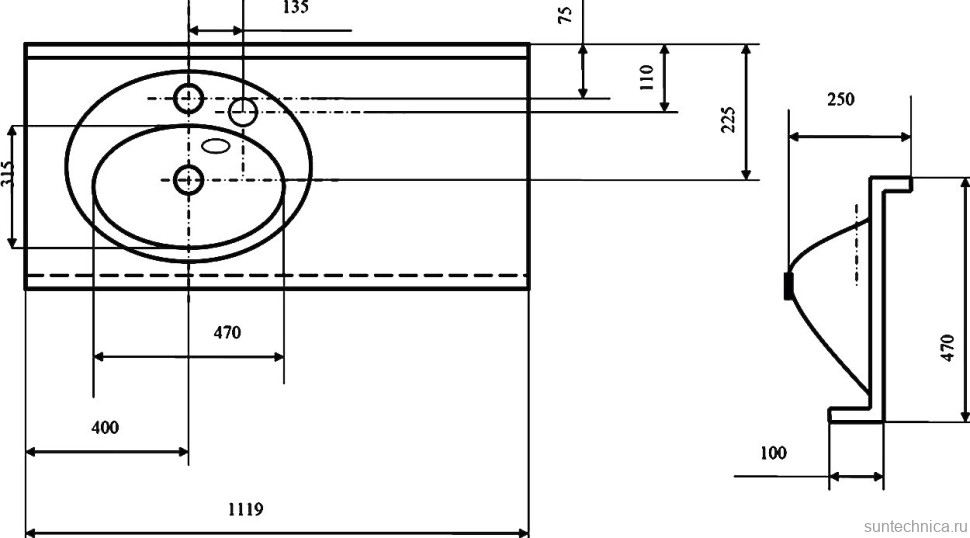 Мебельная раковина AQUATON Отель 120 L с навесами и диспенсером