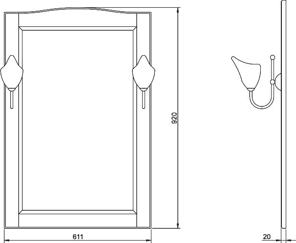 Зеркало ValenHouse Эллина 65 слоновая кость, основа светильника золото