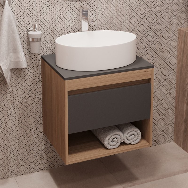 Тумба с раковиной Teymi Ritta 55 дуб эврика, матовый графит, раковина Lori 50