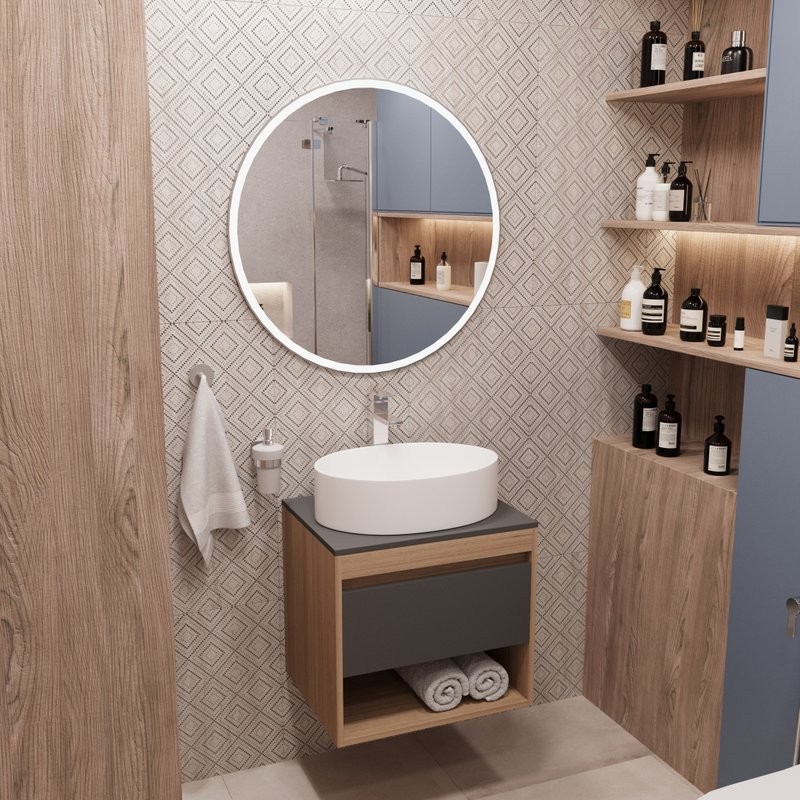 Тумба с раковиной Teymi Ritta 55 дуб эврика, матовый графит, раковина Lori 50