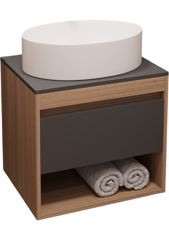 Тумба с раковиной Teymi Ritta 55 дуб эврика, матовый графит, раковина Lori 50