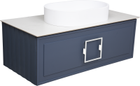 Тумба с раковиной La Fenice Cubo 100 подвесная, blu grigio, ручка белая, столешница белый мрамор, раковина матовая белая