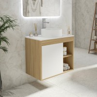 Тумба с раковиной Teymi Nura 70 дуб эврика, матовая белая, раковина Lina D35