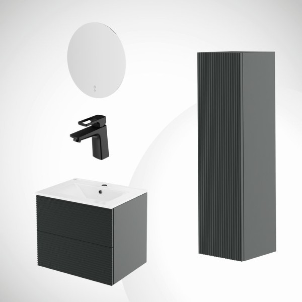 IDDIS комплект 5в1: тумба подвесная с умывальником Bild 60 см + пенал Bild подвесной + зеркало с термообогревом Bild + смеситель для умывальника Bild