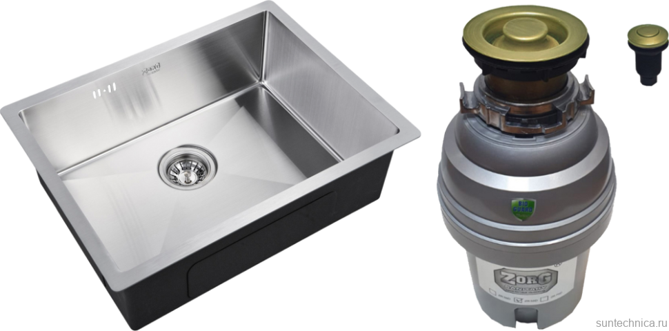 Комплект Мойка Zorg Inox R 5844 + Измельчитель ZR-75 D BRONZE