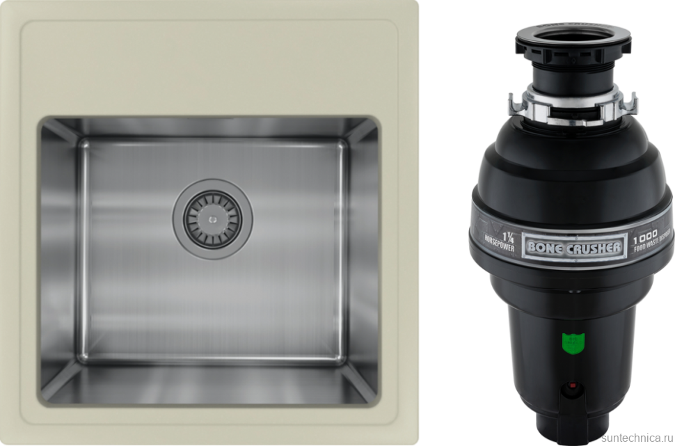 Комплект Мойка Florentina Комби 480 грей + Измельчитель Bone Crusher BC 1000-AS