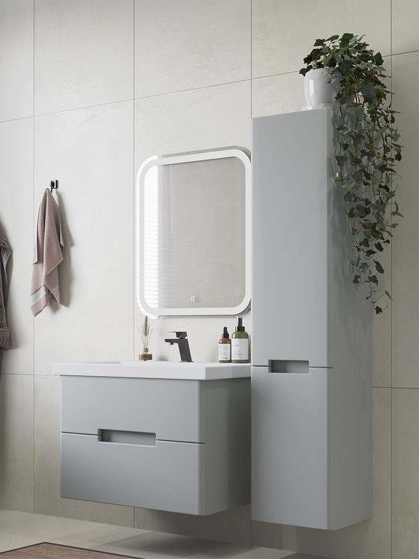 Тумба с раковиной SanStar Ориана 70 подвесная, серая, раковина Cersanit Como 70