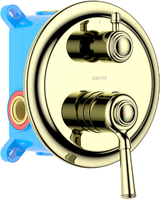 Встраиваемый смеситель для душа и ванны AQUATEK Классик AQ1546PG С ВНУТРЕННЕЙ ЧАСТЬЮ, полированное золото