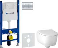Комплект Унитаз подвесной Geberit iCon 500.784.01.1 с сиденьем и быстросъемной крышкой с микролифтом + Инсталляция Duofix Delta 458.163.21.1 с кнопкой смыва, хром + Звукоизоляция