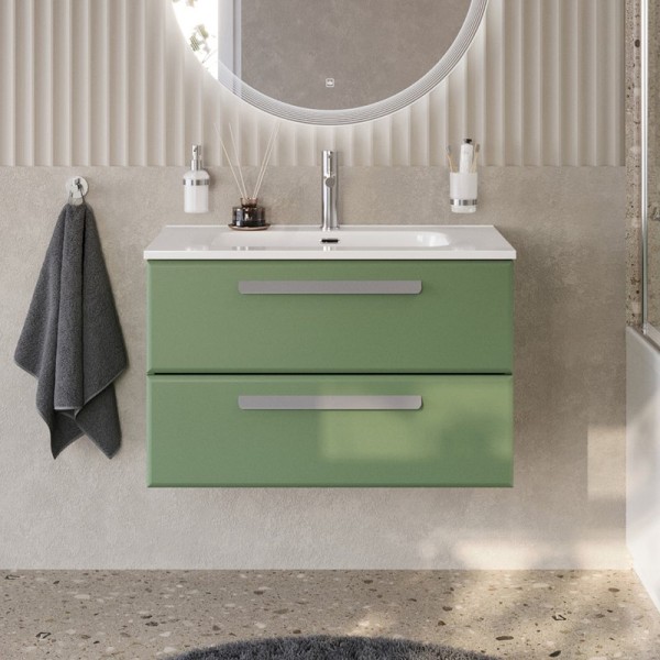 Тумба с раковиной Cezares Eco Cer-N 80 фисташковый софт, раковина Duet 80, ручки серые