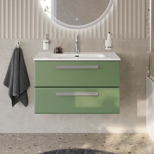 Тумба с раковиной Cezares Eco Cer-N 80 фисташковый софт, раковина Duet 80, ручки серые