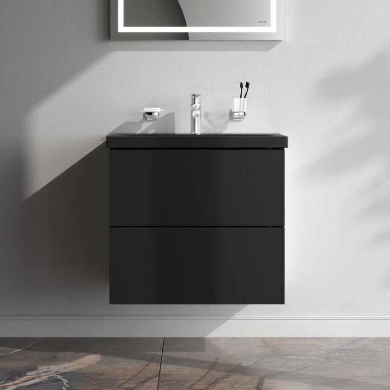 Мебель для ванной комнаты AM.PM Gem 60 черная матовая, подвесная, с 2 ящиками