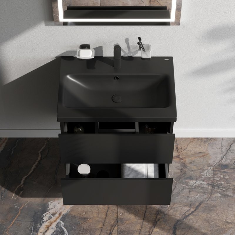 Мебель для ванной комнаты AM.PM Gem 60 черная матовая, подвесная, с 2 ящиками
