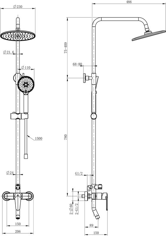 Душевая стойка Wonzon & Woghand WW-B2168-A-CR хром