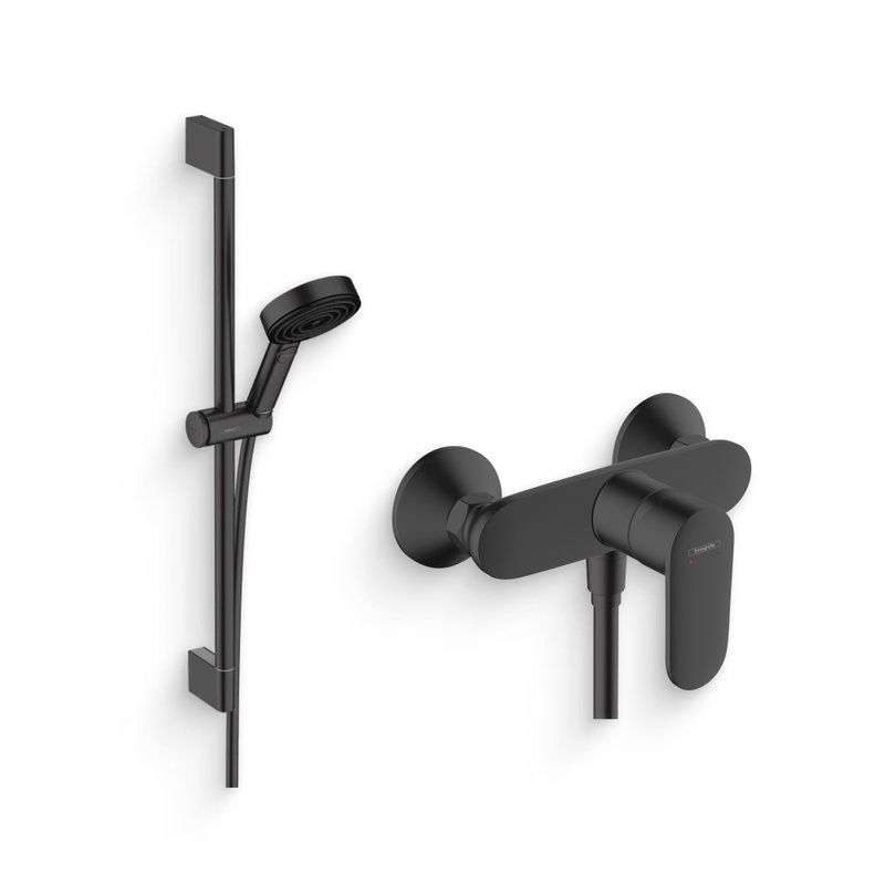 Душевой комплект Смеситель для душа Hansgrohe Vernis Blend 71640670, черный + Гарнитур Pulsify Relaxation 105 3jet 24160670, матовый черный