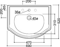 Раковина Kerasan Retro 104601 69 см, 1 отв., с пьедесталом