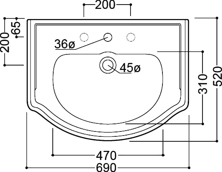 Раковина Kerasan Retro 104601 69 см, 1 отв., с пьедесталом