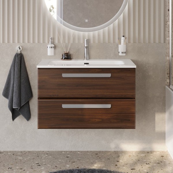 Тумба под раковину без столешницы Cezares Eco Cer-N 80 орех шоколад софт, ручки серые